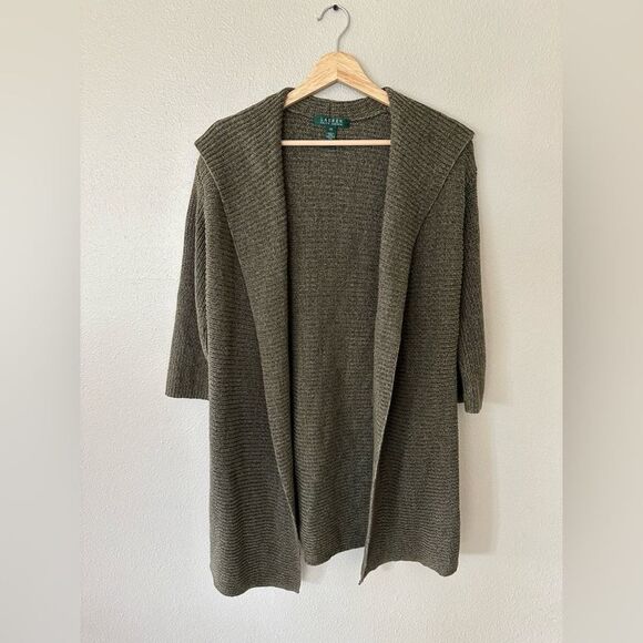 Lauren Ralph Lauren Sage Green Open Front Long Knit Cardigan - Picture 1 of 6